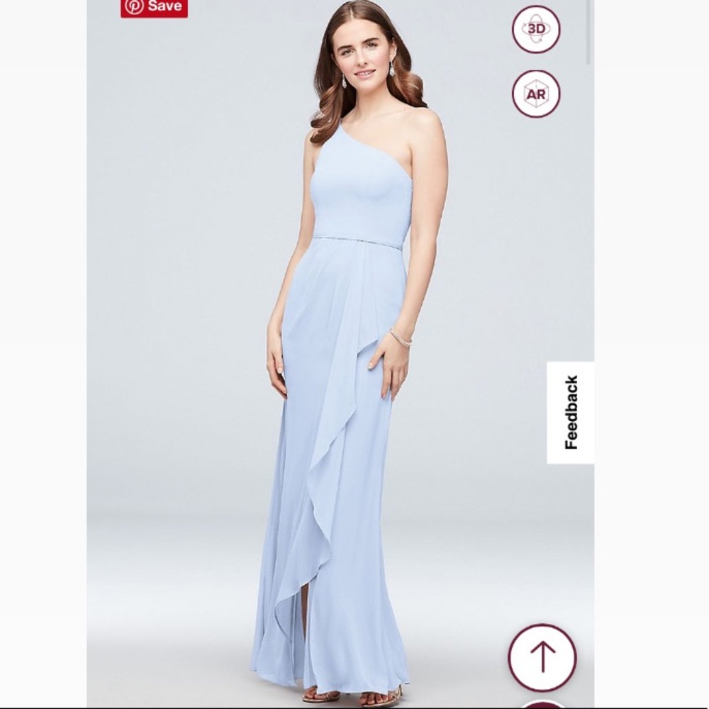 David’s Bridal Ice Blue One Shoulder Bridesmaid Dress